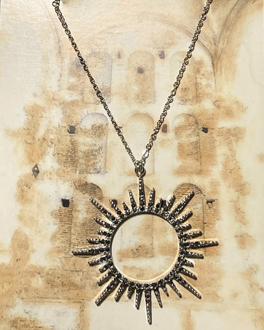 Hematite Cosmic Blast Necklace with art