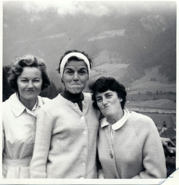 Nickys Mom Eileen, Heathers Mom Mary and my Mom Margaret pulling a kitty face. A private joke among them.