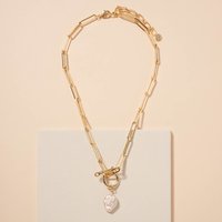 Pearl Toggle Charm Paperclip Necklace