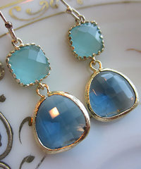 Aqua & Blue Sapphire Double Dot Earrings​​​​​​​ ♥ AC Art