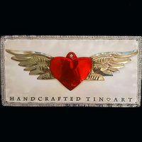 Classic Red Tin Heart with Wings Ornament