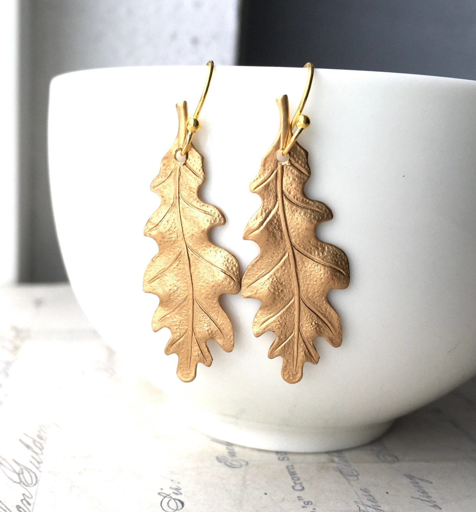 Golden Oak Leaf earrings & art