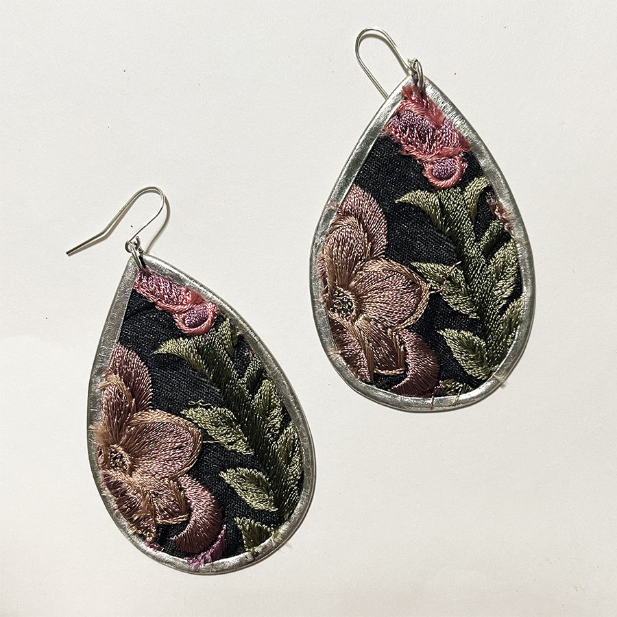 Embroidered Vine Pink Earring