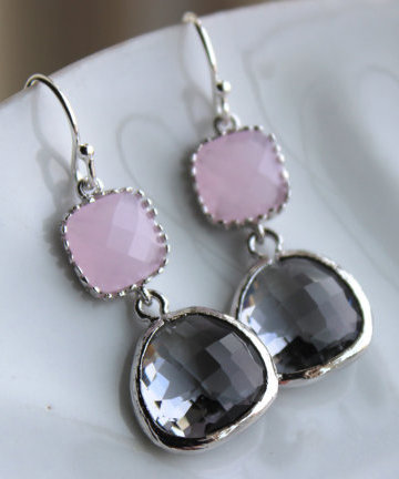 Charcoal & Pink Opal Double Dot earrings ♥ AC Art