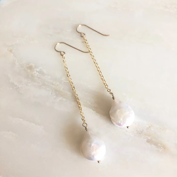 Freshwater Pearl Coin Drop Earrings  + AC Art ♥