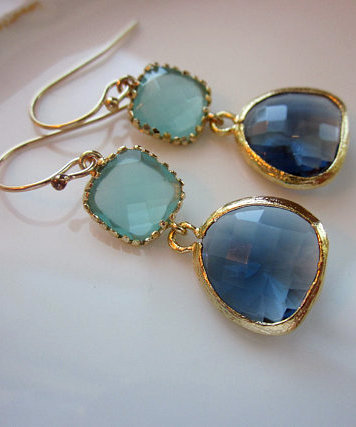 Aqua & Blue Sapphire Double Dot Earrings​​​​​​​ ♥ AC Art