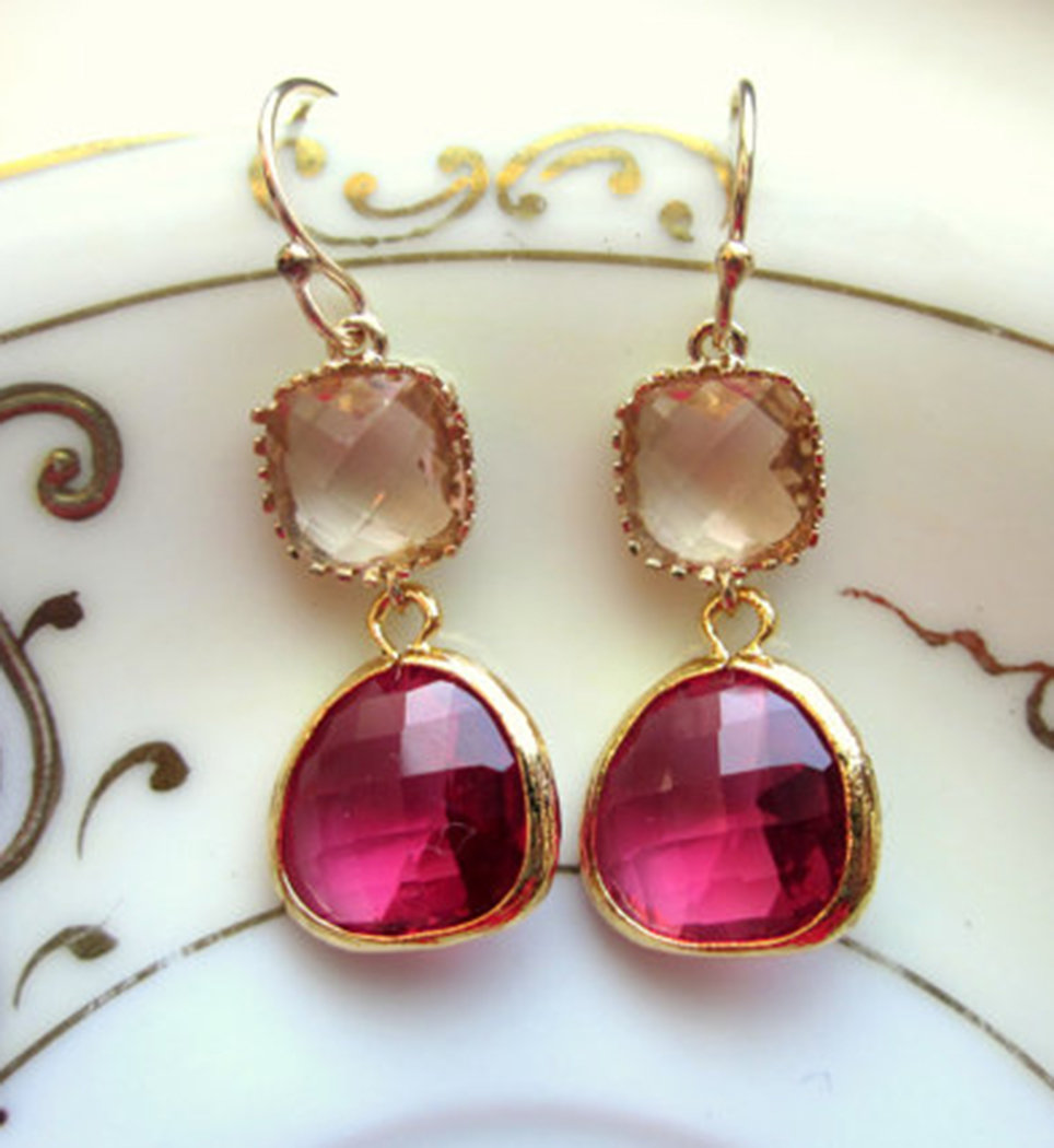 Champagne & Fuchsia Double Dot earrings ♥ AC Art