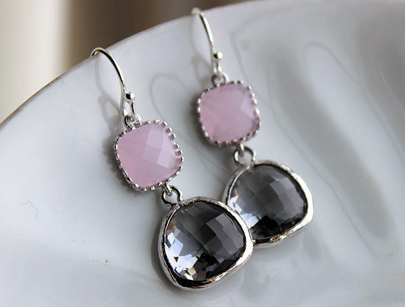 Pink and Charcoal Double Dot earrings ♥ AC Art 