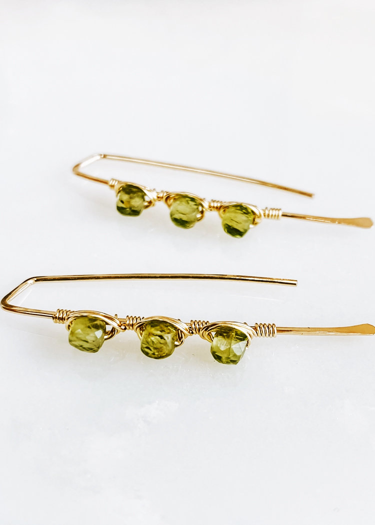 Triple Stone Peridot Threader Earrings ♥ AC Art