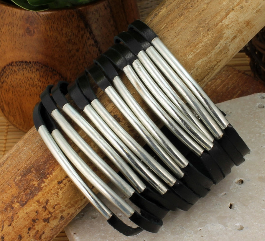Black Leather & Silver Bracelet