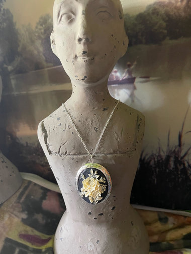 Rose Black Cameo Locket Necklace