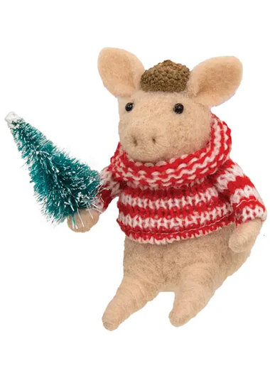 Piglet Ornament with holiday tree