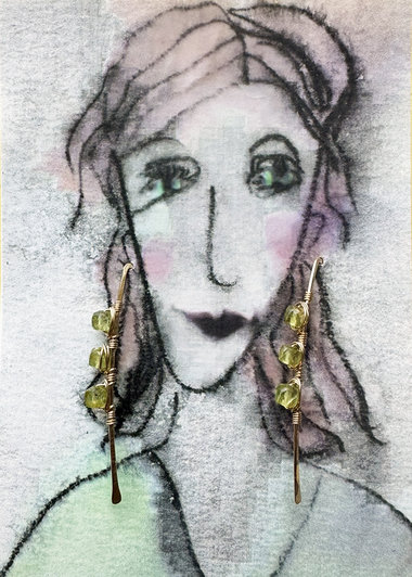 Triple Stone Peridot Threader Earrings ♥ AC Art