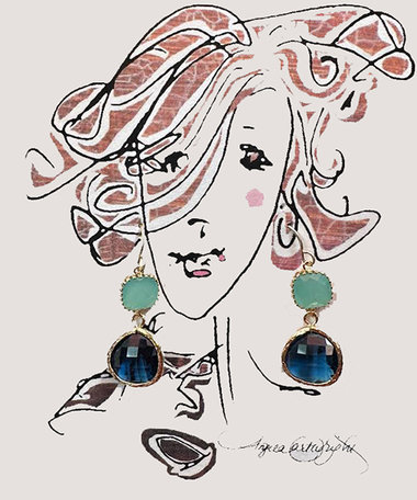Aqua & Blue Sapphire Double Dot Earrings​​​​​​​ ♥ AC Art