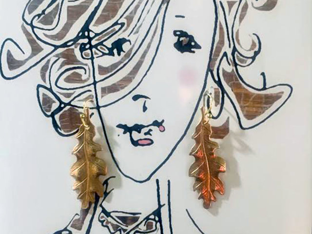 Golden Oak Leaf earrings & art