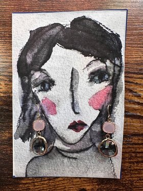 Charcoal & Pink Opal Double Dot earrings ♥ AC Art